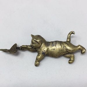 JJ Jonette pin brooch cat and butterfly